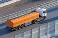 Fuel truck waiting in line for unloading at a fuel automobile refueling Royalty Free Stock Photo