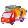 A fuel truck on which a worker is trying to drain the gasoline, cartoon illustration, isolated object on a white background, Royalty Free Stock Photo
