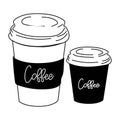 Cute Coffee Cups Vector Lineart - Monochrome Beverage Illustration