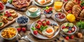 Fuel Your Day with a Perfect Breakfast Spread A Delicious Array of Eggs Bacon Toast and Fruit Captured Royalty Free Stock Photo