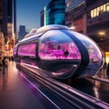 Fueling the Future: Futuristic vehicle in a bustling cityscape