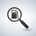 Fueling or gas station in magnifying glass. Search concept, illustration.