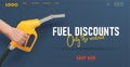 Fueling gasoline web banner with yellow realistic device for filling the car with petrol 3d illustration of fuel nozzle