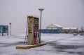 Fuelling gas and petrol station on an icy road in Iceland