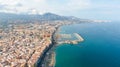 Fuengirola Spain, Aerial view on Coast of sea and buildings. Drone photo of coastal town Royalty Free Stock Photo