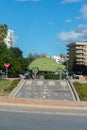 FUENGIROLA, SPAIN - 23 NOVEMBER 2022 Seat 600 statue at a roundabout in the city of Fuengirola, in the province of Malaga in the