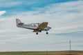 Fuentemilanos, Spain - January 14, 2023: Robin DR400 aircraft approach for landing at the airfield, after towing the glider Royalty Free Stock Photo