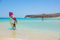 Fuerteventura , Canary island 08 June 2017 : A man is enjoying windsurfing. it is necessary to learn using a surf school Royalty Free Stock Photo