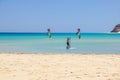 Fuerteventura , Canary island 08 June 2017 : A man is enjoying windsurfing. it is necessary to learn using a surf school