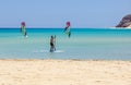 Fuerteventura , Canary island 08 June 2017 : A man is enjoying windsurfing. it is necessary to learn using a surf school Royalty Free Stock Photo