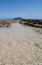 Fuerteventura, Canary Islands, Spain, beach, sand, dunes, nature, landscape, Lobos Island, low tide Royalty Free Stock Photo