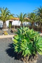 Canary style buildings and tropical plants in La Oliva village Heritage Art Center, Fuerteventura, Canary Islands, Spain Royalty Free Stock Photo