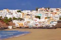 FUERTEVENTURA, SPAIN - FEBRUAR 20, 2019: View on the village Morro Jable on the Canary Island Fuerteventura