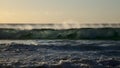 Fuerteventura, west coast, powerful ocean waves at sunset time Royalty Free Stock Photo