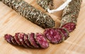 Fuet sausage coated with herbs Royalty Free Stock Photo