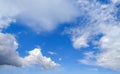 Fuffy clouds in blue sky. Summer good weather skyscape background Royalty Free Stock Photo