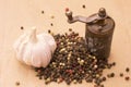 Fugural still life photo image of pile of spices, garlic, craft