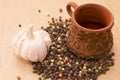 Fugural still life photo image of pile of spices, garlic, craft