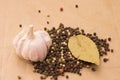 Fugural still life photo image of pile of spices, garlic, craft