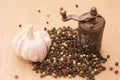 Fugural still life photo image of pile of spices, garlic, craft