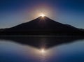 Fuji diamond , Sunset on Top of Mountain Fuji and refection at Lake Yamanakako