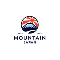 Fuji ice mountain with japan rising sun logo illustration icon design in trendy badge style Royalty Free Stock Photo