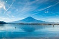 Fuji japan,fuji mountain at kawaguchiko lake snow landscape Royalty Free Stock Photo