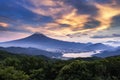 Fuji Mountain and Fujikawaguchiko at sunset in Summer