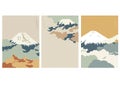 Fuji mountain background with Japanese wave pattern vector. Cloud template Royalty Free Stock Photo