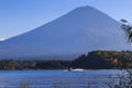 Fuji mountain view from Kawaguchi lake with the boat, Kawaguchigo, Japan. Royalty Free Stock Photo