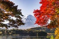 Fuji Mountain and Colourful Maple Leaves in Autumn at Kawaguchiko Lake,Japan