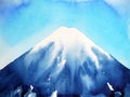 Fuji mountain fujisan and blue sky watercolor painting illustration