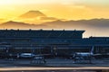 Fuji mountain and Haneda Airport, Tokyo, Japan Royalty Free Stock Photo