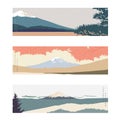 Fuji mountain with Japanese wave pattern vector. Natural landscape banner. Abstract art background