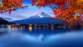 Fuji mountain and Kawaguchiko lake in morning, Autumn seasons Fuji mountain at yamanachi in Japan