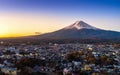 Fuji mountain and Kawaguchiko lake at sunset, Autumn seasons Fuji mountain at yamanachi in Japan Royalty Free Stock Photo