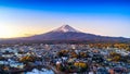 Fuji mountain and Kawaguchiko lake at sunset, Autumn seasons Fuji mountain at yamanachi in Japan Royalty Free Stock Photo