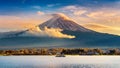 Fuji mountain and Kawaguchiko lake at sunset, Autumn seasons Fuji mountain at yamanachi in Japan Royalty Free Stock Photo