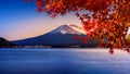 Fuji mountain and Kawaguchiko lake at snset, Autumn seasons Fuji mountain at yamanachi in Japan