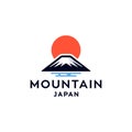 Fuji mountain logo illustration with sun icin design in trendy badge style