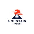 Fuji mountain logo illustration with sun icin design in trendy badge style Royalty Free Stock Photo