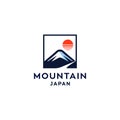 Fuji mountain logo illustration with sun icin design in trendy badge style Royalty Free Stock Photo