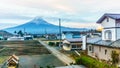 Fuji Mountain at morning in autumn view behind Kawaguchiko villa