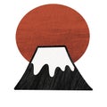 Fuji mountain with red sunrise illustration for decoration on Japanese sign