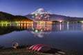 Fuji Mountain Reflection and Firework in Winter, Kawaguchiko Lake, Japan