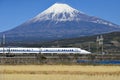 Fuji Mountain and Shinkansen Bullet Train Royalty Free Stock Photo