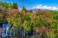 Fuji mountain and Shiraito waterfall in Japan. Royalty Free Stock Photo