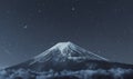 Fuji mountain at starry sky night covered by clouds