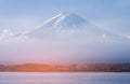 Fuji mountain volcano blue sky background