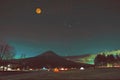 FUJI NIGHT VIEW FUMOTOPARA THE MOON & STARS Royalty Free Stock Photo